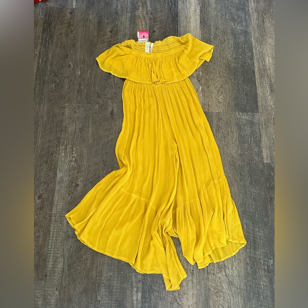 NWT goa beachwear by japna Yellow Off-Shoulder Flowy Jumpsuit - Size S - Picture 3 of 3